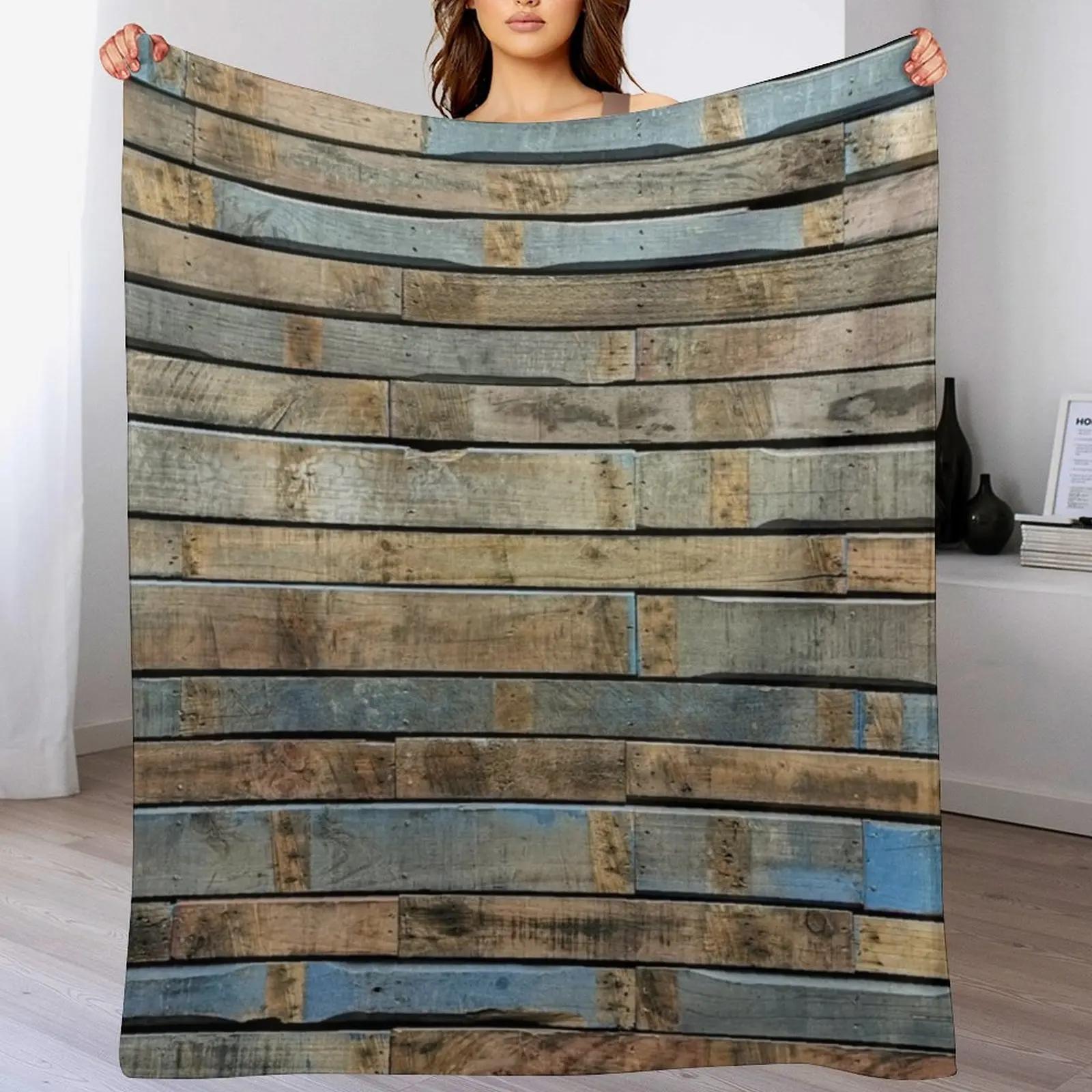 Distressed wood Blue and brown Throw Blanket Lightweight Warm Blanket for Travel Camping 102x76cm(40x30in)