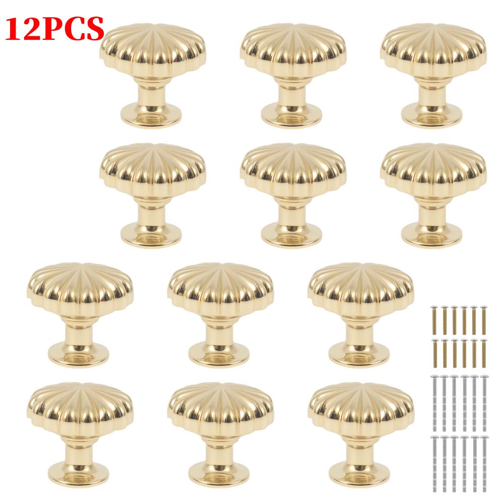 12Pcs Aluminum Alloy Pumpkin Shape Closet Knob for Wardrobe Dresser Single Hole Cabinet Door Knob With Screw for Bedroom Living