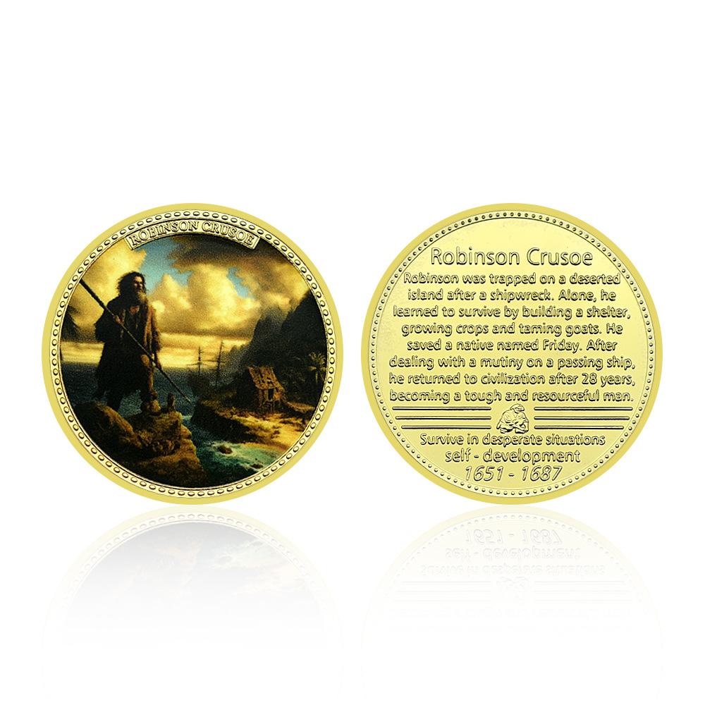 Robinson Crusoe Gold Commemorative Coin, Wisdom and Courage Voyage, Metal Badge, Commemorative Medal