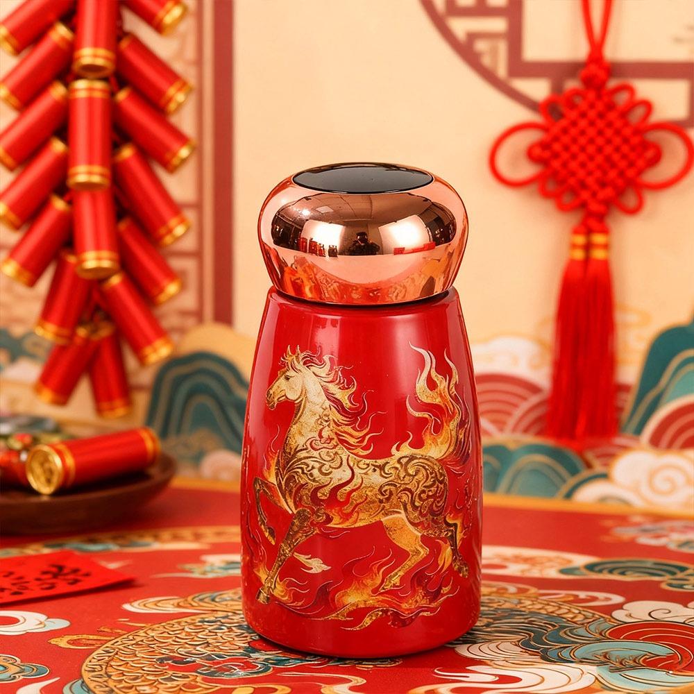 

304 Stainless Steel Horse Year Insulated Cup 230ml Leak-Proof Thermal Water Bottle Temperature Display Chinese Style 13.5-6.5cm