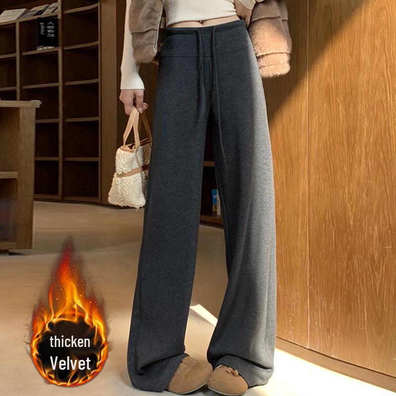 

2025 Autumn/Winter Korean Loose-Fit Maternity Wide-Leg Wool Pants, Fleece-Lined M темно-серого