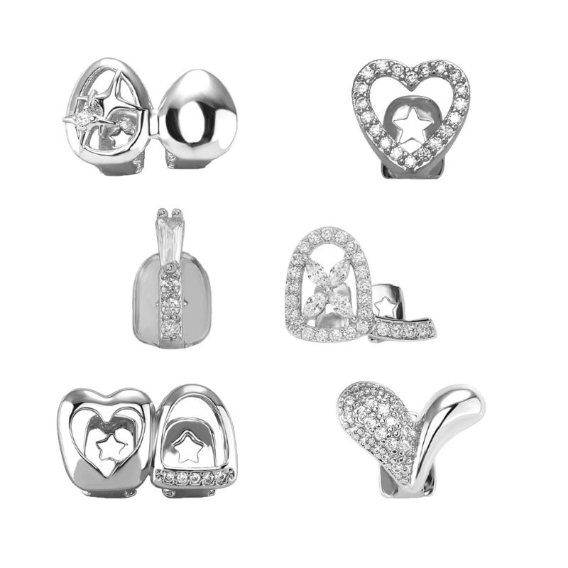 Fashionable Metal Fang Grillzs Hollow Teeth Jewelry Copper Texture Dental Accessory Suitable for Parties and Event