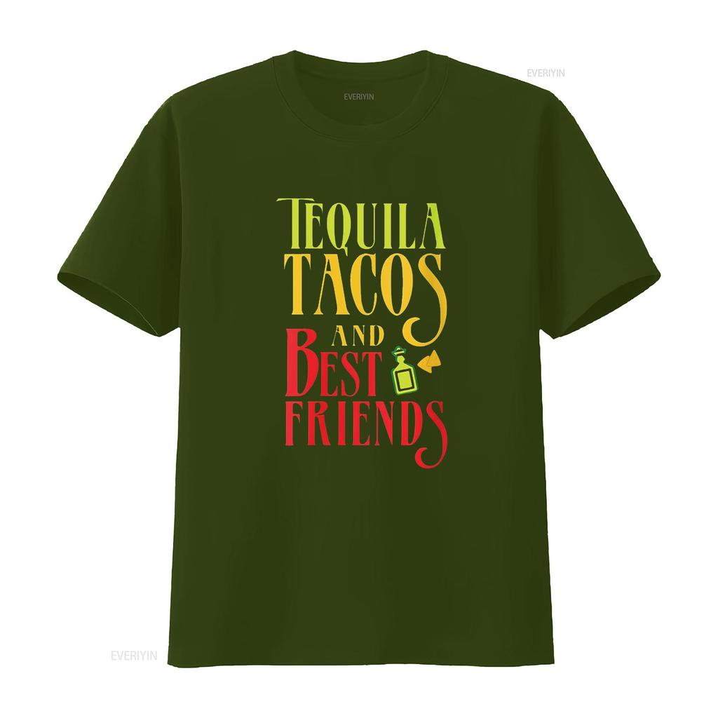 Womens TEQUILA TACOS AND BEST FRIENDS T Shirt Taco Tuesday Round Neck Black Vintage Washed Unisex Stylish Designer Clothes