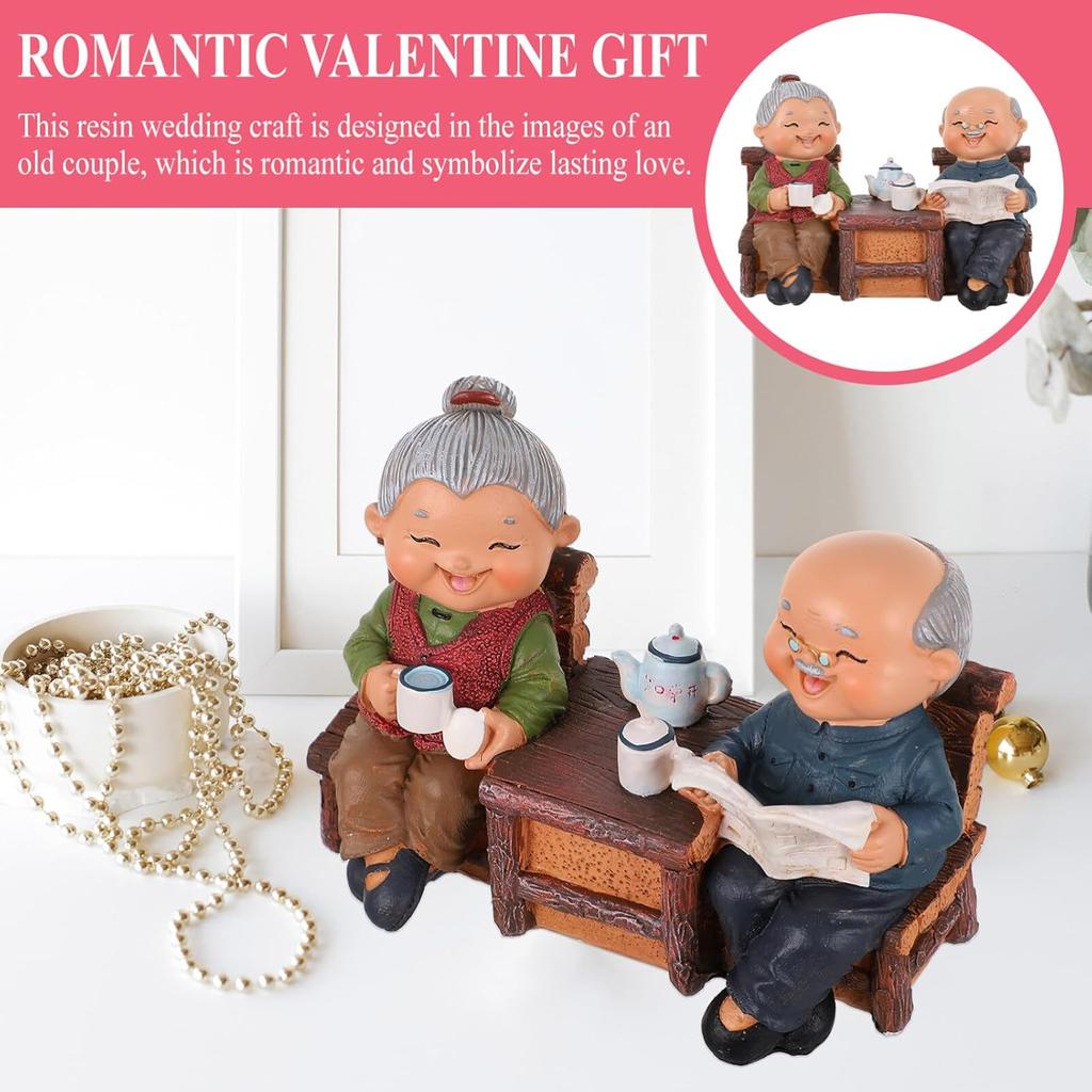Anniversary Elderly Figurines, Miniature Figures Grandma Grandpa Statue Small Fairies Figurines for Grandparents Parents Anniversary Wedding Home
