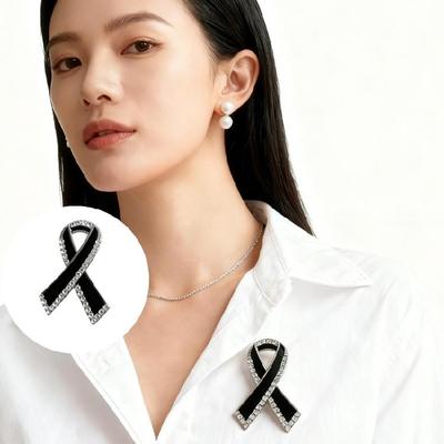 Fashionable Black Ribbon Brooch With Sparkling Crystals Lightweight Jewelry Accessory For Everyday Wear