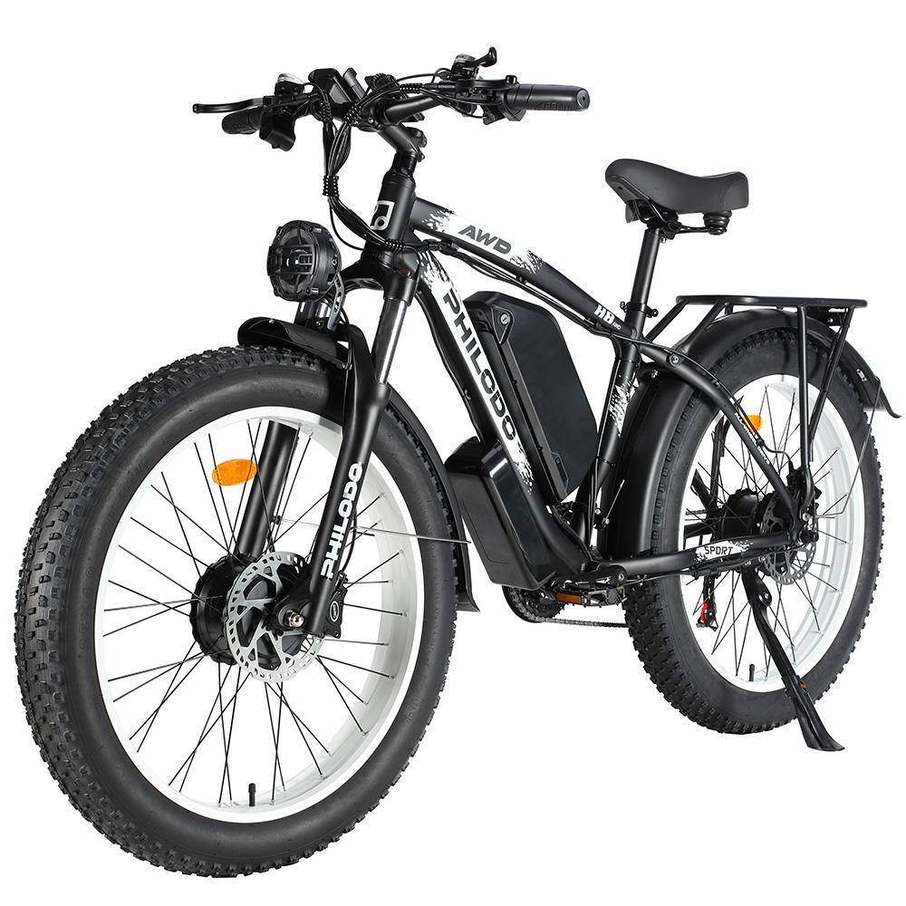 Elektrofahrrad Philodo H8 26" 3000W Motor All-Terrain E-Bike 48V 26AH 21 Gänge Fat Tire Erwachsenen E-Bike Maximale Zuladung 150Kg Weiß