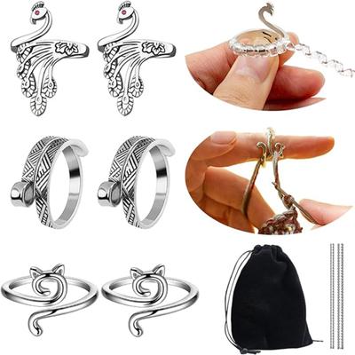 6-teiliges Häkelring-Set, verstellbar, Häkel-Spannungsring-Set, rutschfest, in Katzen- und Pfauenform, Strickring, Nähzubehör