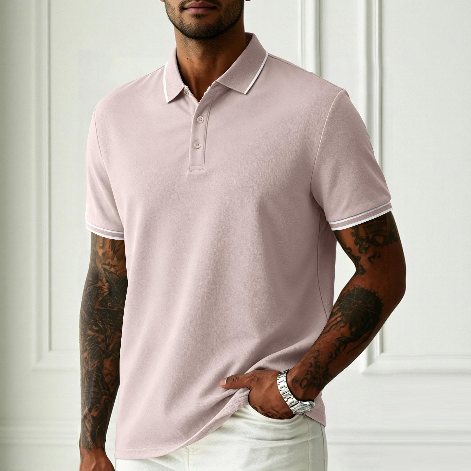 

Men s Summer Polo Shirt Short Sleeve Business Casual Slim Fit Collar Shirt Button Placket Lightweight Breathable Fabric M хаки