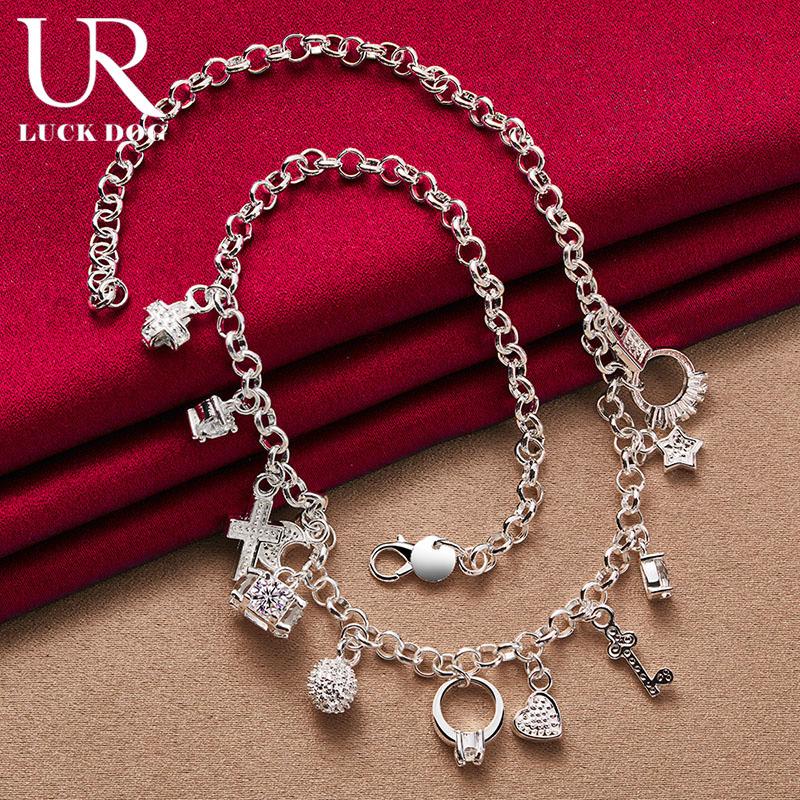 925 Sterling Silver AAA Zircon Key Lock Star Necklace Fashionable Wedding Jewelry
