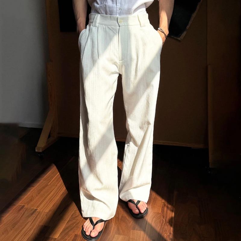 Men's Casual Dark Gray Striped High Waist Wide Leg Pants
