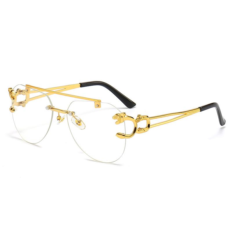 European and American retro leopard glasses legs sunglasses men's frameless trimmed double beam driving toad glasses sunglasses women