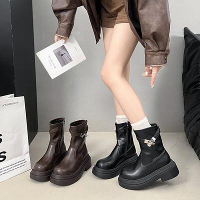 Thick-soled 2025 Giant Black Martin Boots Women's Thin Boots Short Boots Look Good In Autumn and Winter British Style Retro New Models