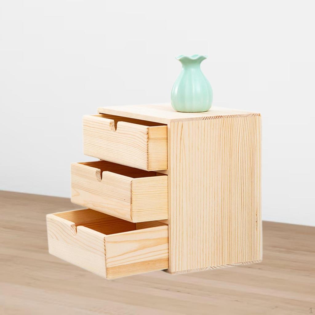 Wooden Jewelry Box,Desk Office Organizer for Jewelry,3 Drawers Rustic Storage