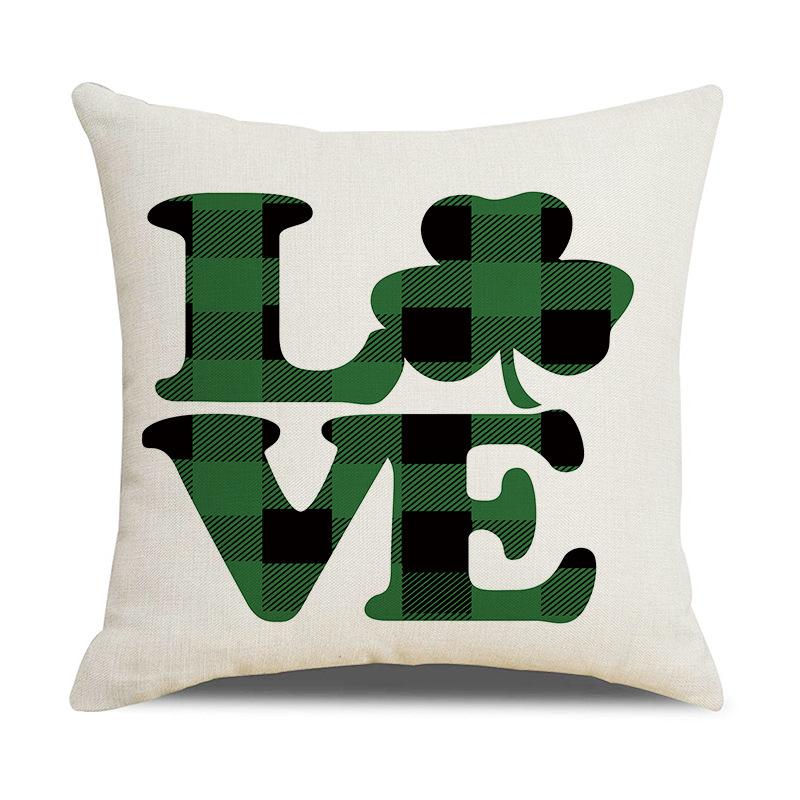 Green Letter St. Patrick's Day New Home Soft Decor Linen Pillow Cover Cushion Cover