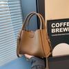 Fashion Soft Leather Handbag with Textured Surface Detachable Strap Gold Hardware Crossbody Bag Versatile Bucket Shoulder Purse