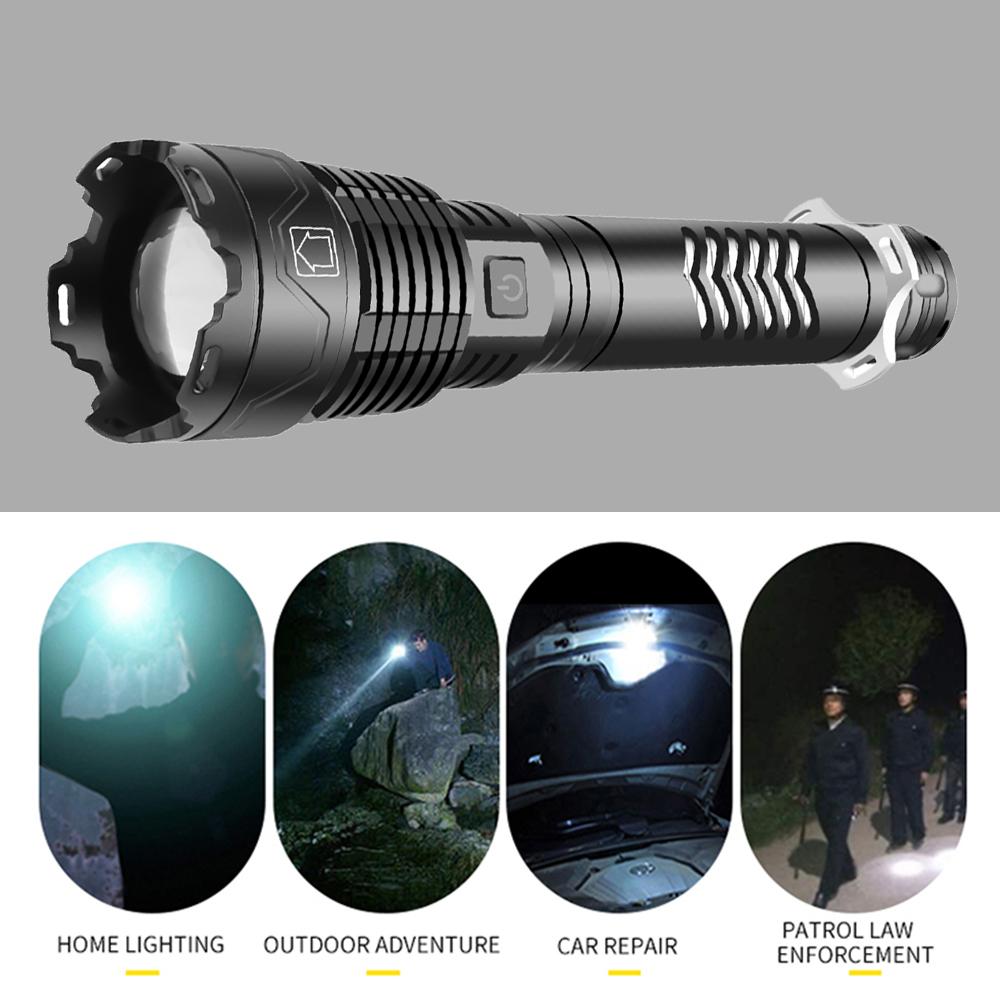 Waterproof Super Bright XHP160 LED Flashlight High Power Torch 5 Modes USB Rechargeable Lantern Emergency Spotlights