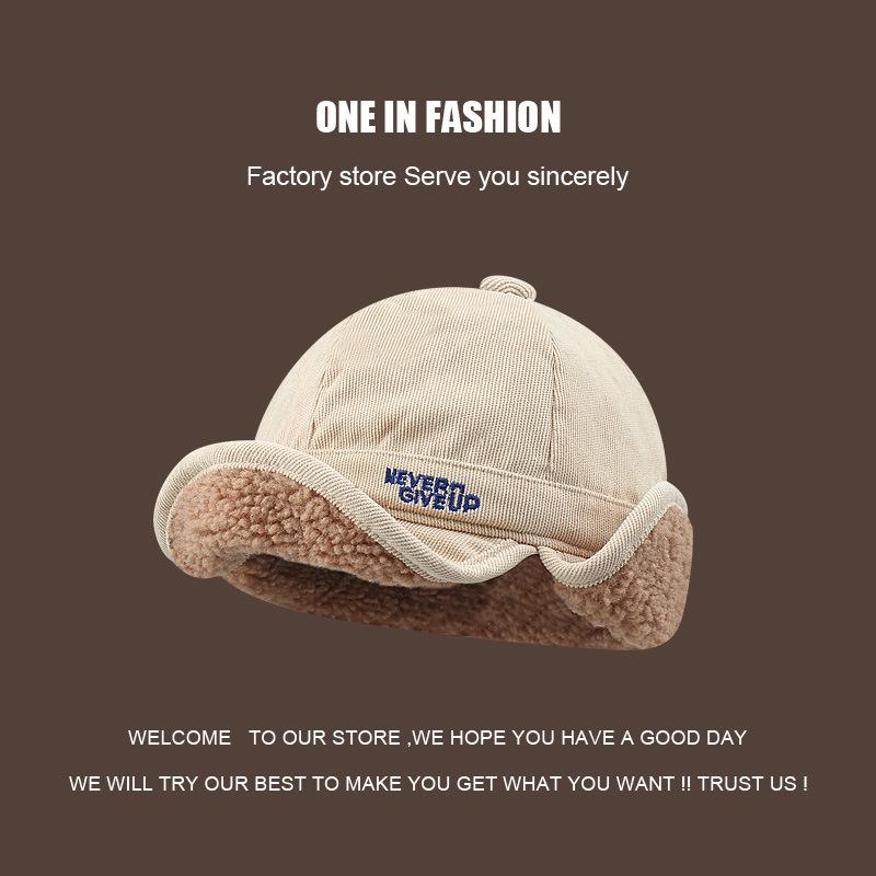 Lamb wool thickened warm duck tongue ear protection hat men and women autumn and winter thickened cycling flight