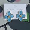 925 Silver Hibiscus Red Flower Stud Earrings - Retro Hong Kong Style with Three-Dimensional Drip Glaze Design