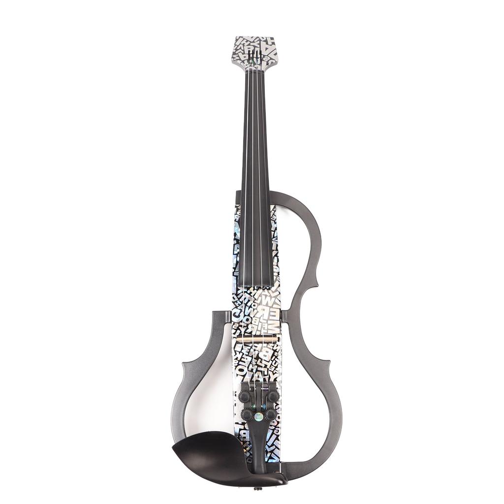 Electric Violin 4 4 Full Size Silent Carbon Fibre with Maple Fittings White Letters Pattern Beginners Practice Playing