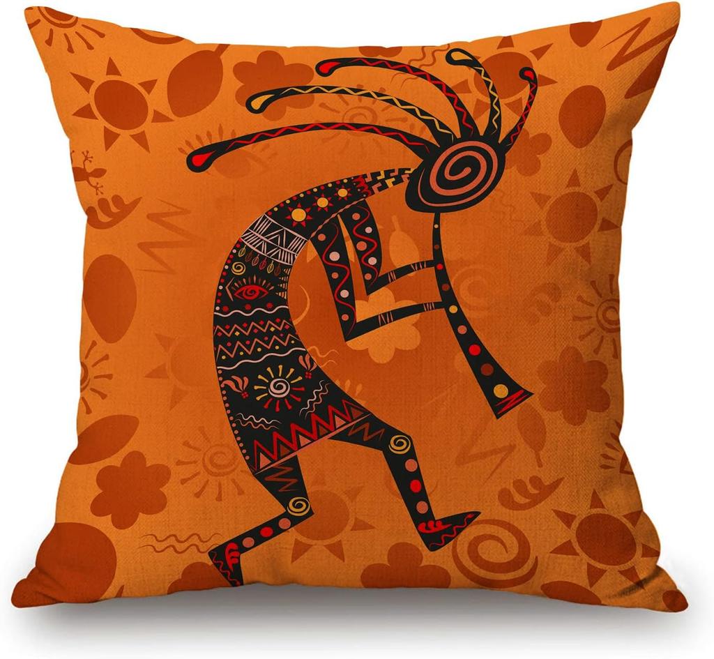 Kokopelli Southwest Kissenbezug Stammesflötenspieler Kissenhülle Native American Stil Heimdeko Boho Geschenk