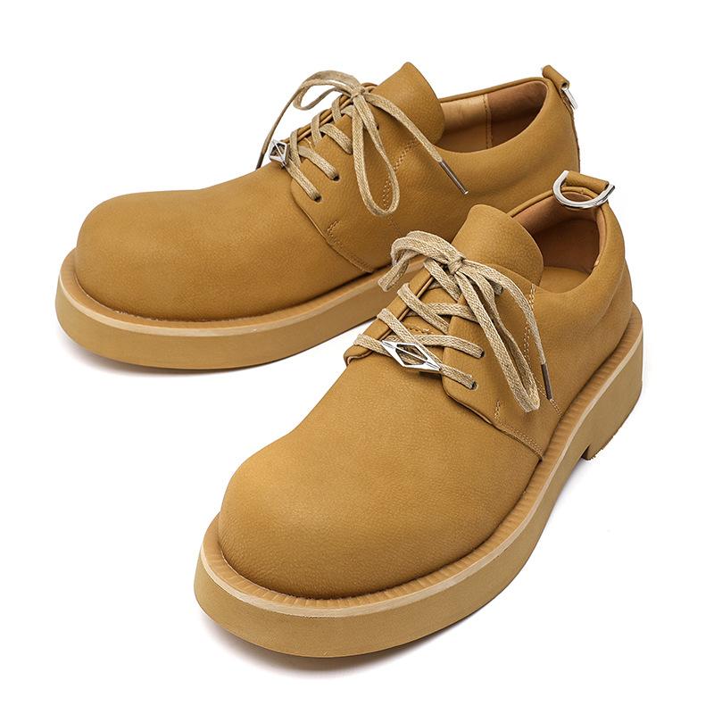 Height-increasing platform Paris big head men's shoes Derby shoes retro high street handsome yellow ins leather shoes 177177-E
