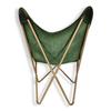Classic Green Leather Butterfly Chair - Comfortable Folding Living Room Butterfly Chair – with Golden Powder Coated Iron Stand