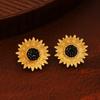 Minimalist Design Zircon Earrings with Sunflower Charm, Vintage and Retro Style for Women