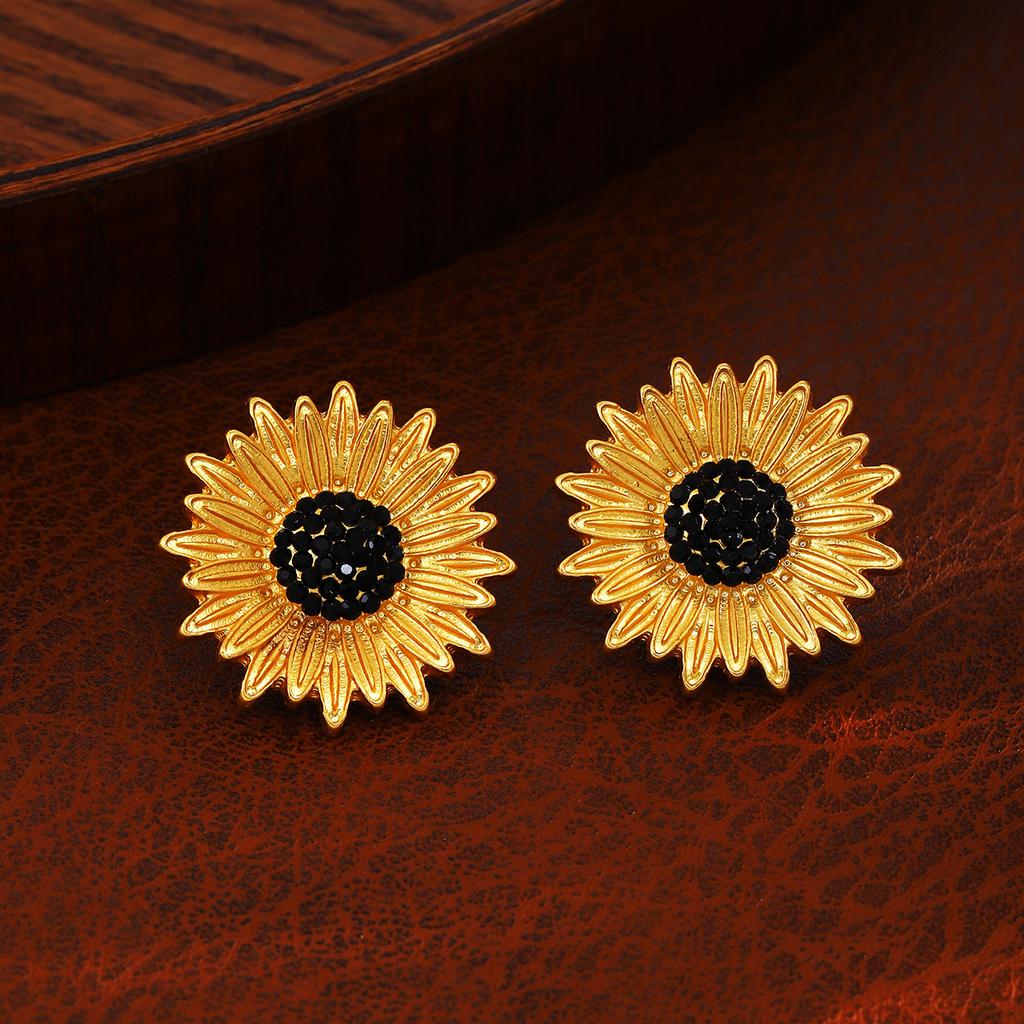 Minimalist Design Zircon Earrings with Sunflower Charm, Vintage and Retro Style for Women