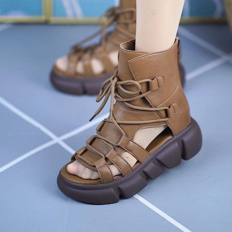 Fashion Hole Shoes Muffin and Fish Mouth Cool Boots Summer New Women's Straps British Style High-top Thick-soled Roman Sandals