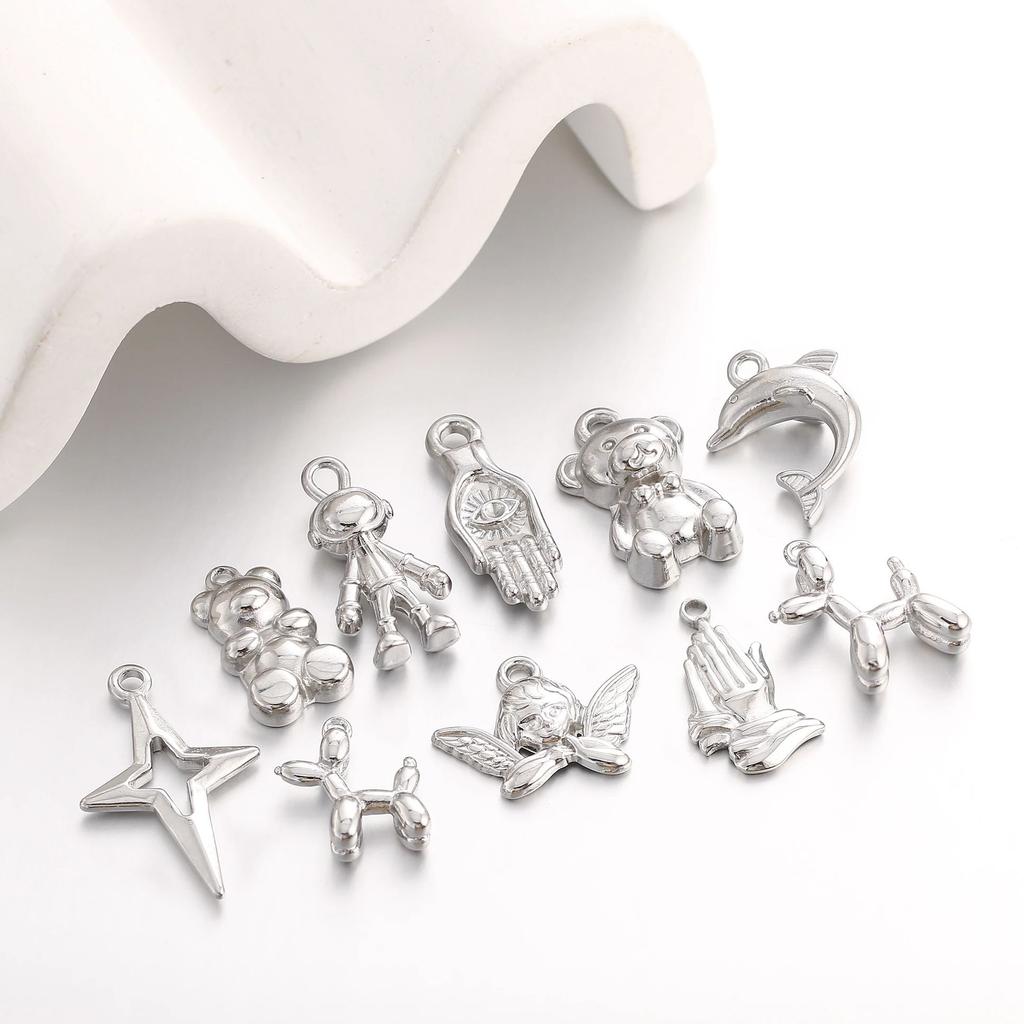 3Pcs Stainless Steel Universe Ocean Animal Pendants Charms DIY Jewelry Making Astronaut Star Bears Balloon Dog Craft Finding