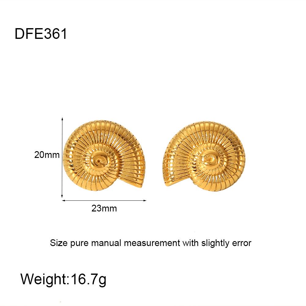European and American Retro Vacation Style Spiral Conch Stud Earrings Shell Earrings Women's Stainless Steel Plated 18k Gold Bead Chain
