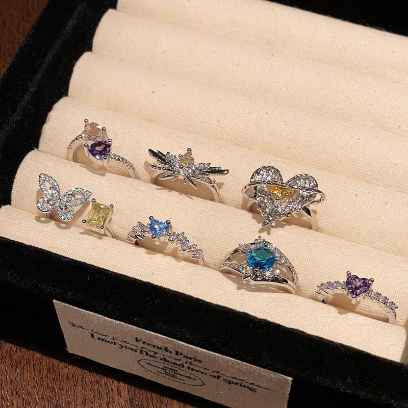 Light Luxury High-End Love Color Treasure Series Zir*****Pen Ring Niche Full Of Diamonds Personality Exquisite Elegant Ring Woman