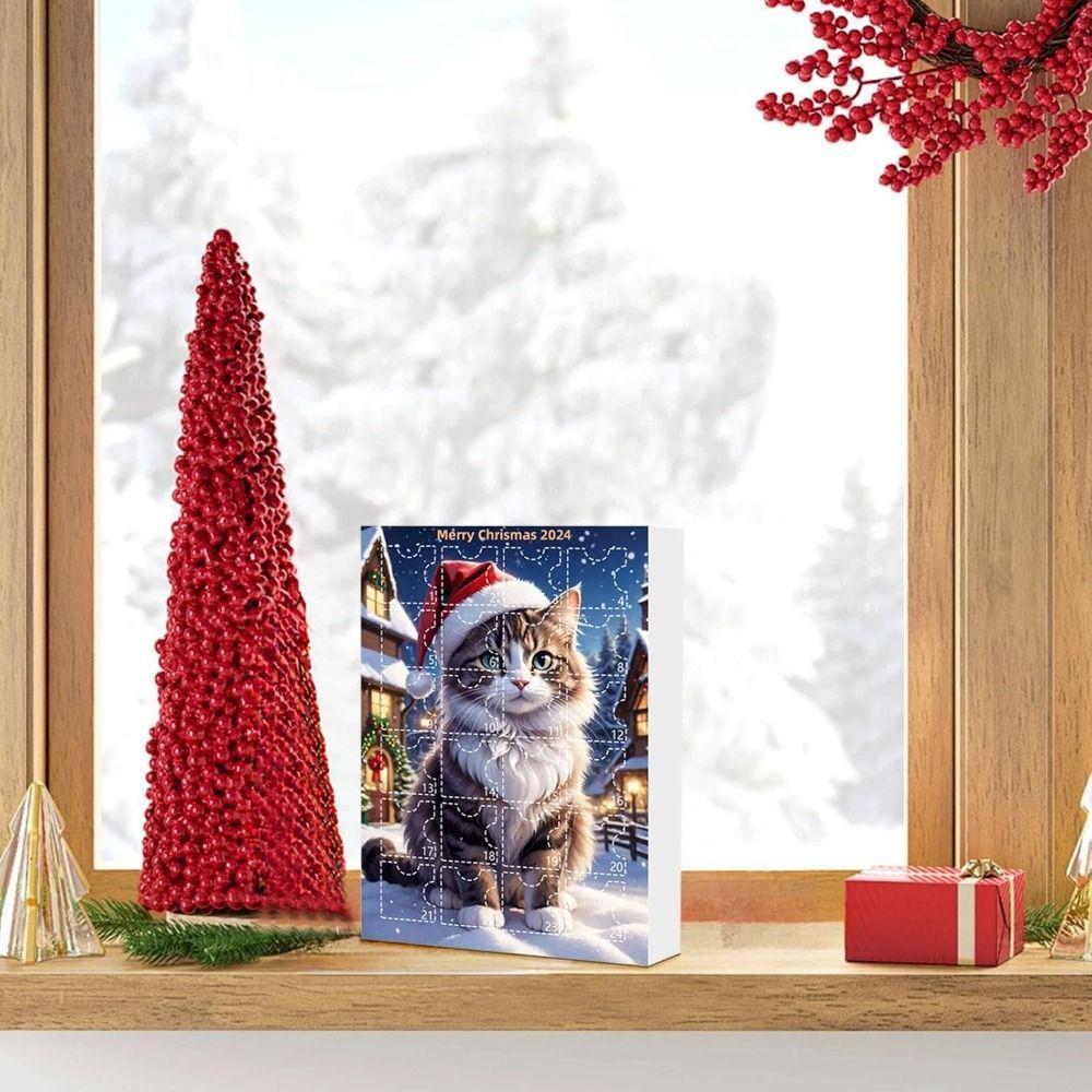 Acrylic Cat Advent Calendar with 24 Cat Pendants 24 Days Christmas Countdown Calendar
