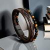 Leather Handcrafted Multi-layer Bracelet for Men, Retro-style Patch Magnet Clasp Wristband, Male Version