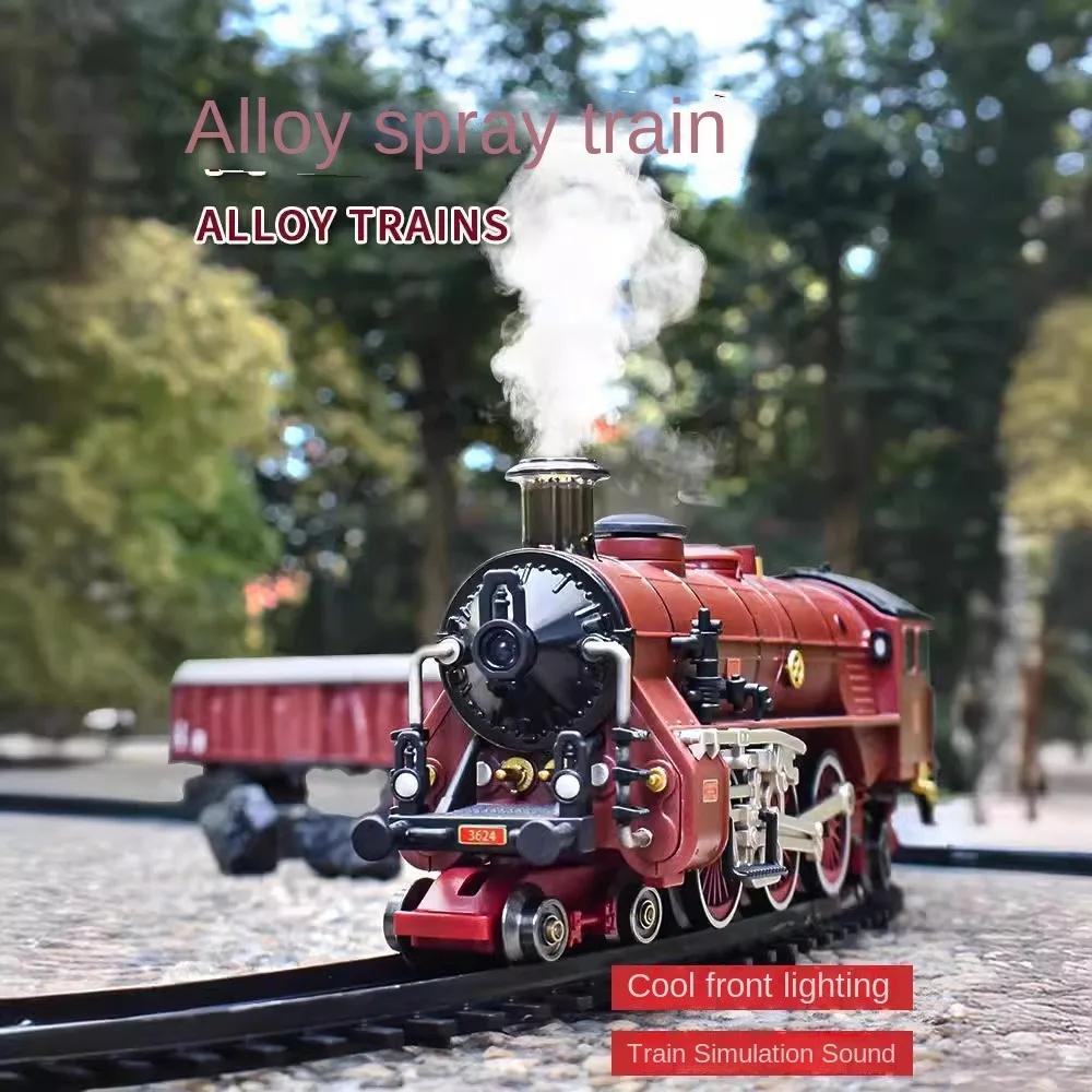 Classic Train Railway Set Steam Locomotive Small Train Electric Simulation Retro Alloy Head Rail Car Electric Model Toy