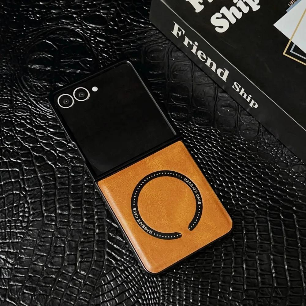Magnetic Wireless Charging For Samsung Galaxy Z Flip 7 6 5 4 3 5G Flip7 Phone Case Luxury Leather for Magsafe Soft Bumper Cover