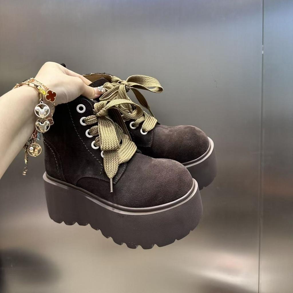 Fashion Women's Thick-soled Ankle Boots Autumn and Winter Fashion Solid Color Lace-up Knight Designer Booties Botas Zapatos Mujer