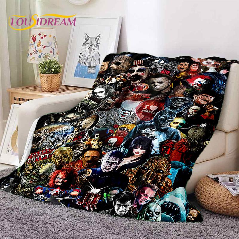 Hororový film Chucky Pennywise Halloween Pila Postava Deku, Měkká Přehozová Deku pro Domov Ložnici Postel Pohovku Piknik Cestovní Kryt