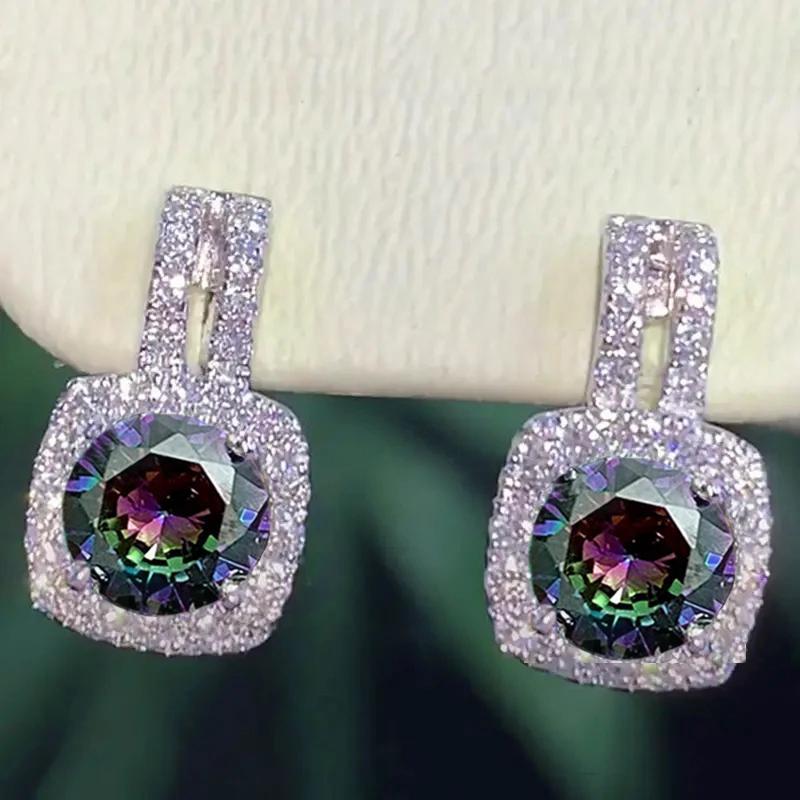Huitan Fashion Silver Color CZ Stud Earrings for Women Bling Bling AAA White Cubic Zirconia Statement Earrings Sale Jewelry