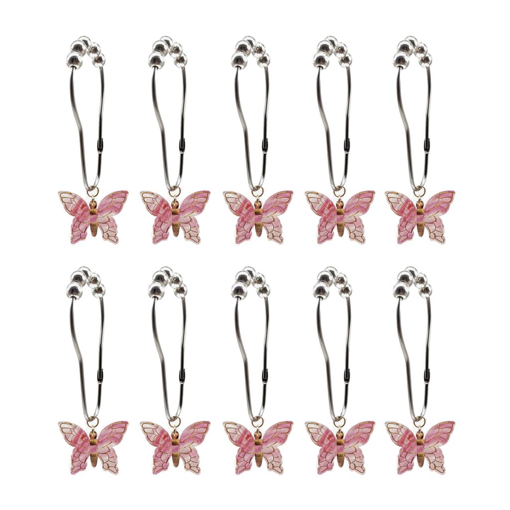 10Pcs Colorful Acrylic Butterfly Shower Curtain Rings Rusts Resistant Decorative Curtain Hooks for Bathroom Accessories