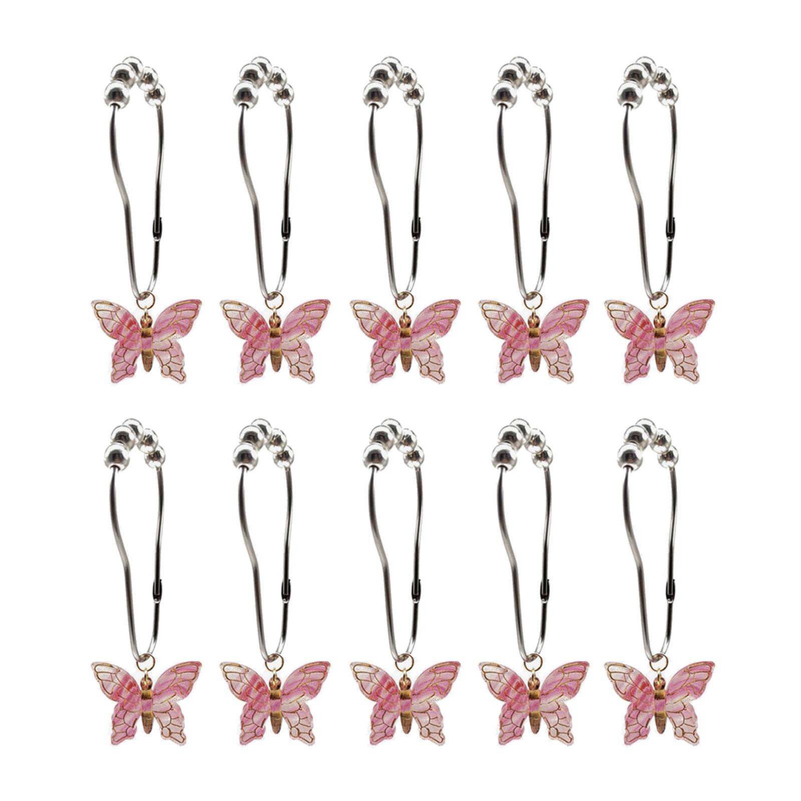 

10 шт. Красочные акриловые кольца для шторки для душа в виде бабочек, устойчивые к ржавчине, декоративные крючки для штор для аксессуаров для ванной комнаты горячий розовый