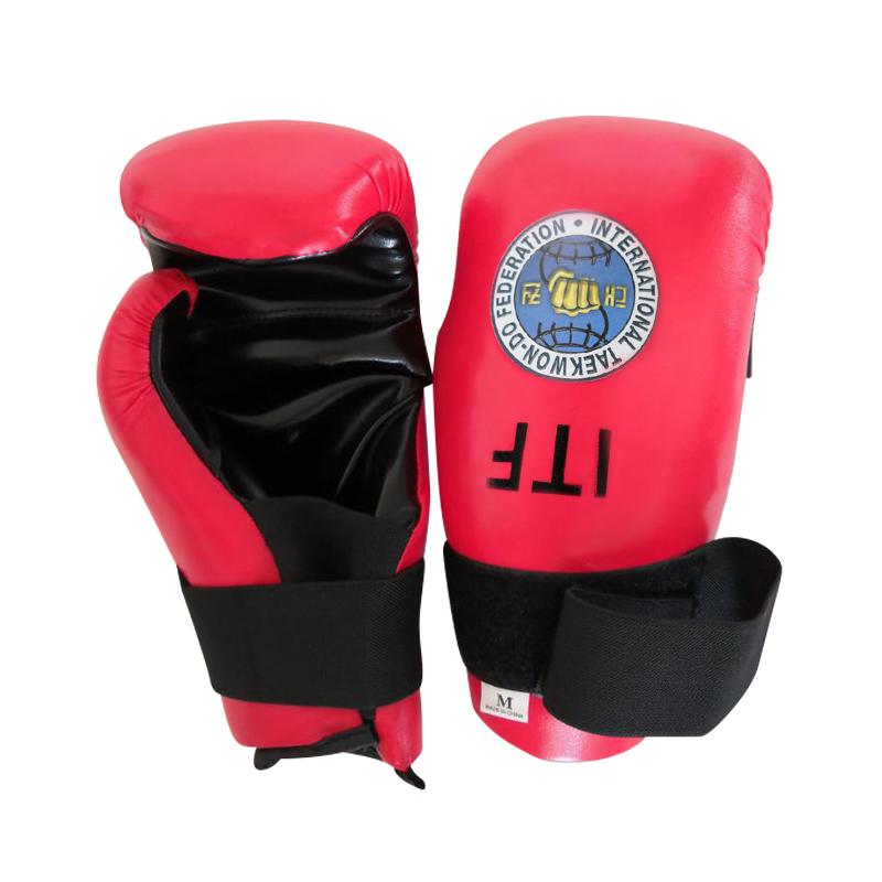 Taekwondo Red/Blue ITF Taekwondo PU Leather Gloves Foot Guard Ankle Gloves Martial Arts Karate Training Protector Equipment XS（old）