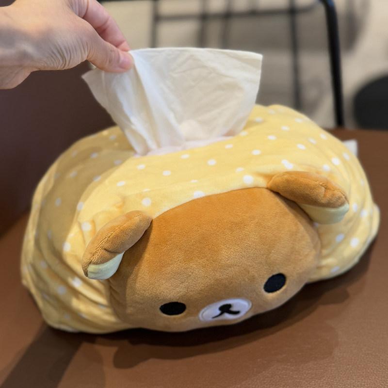 Rilakkuma Cartoon Plush Tissue Box Cute Polka Dot Soft Napkin Storage Holder For Living Room Bedroom Home Tabletop Family Use