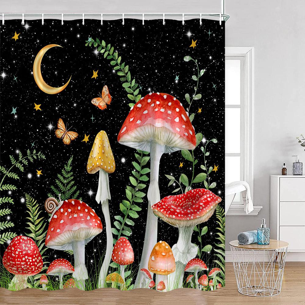 Vintage Mushroom Shower Curtain Astrology Magic Starry Night Flower Frog Mandala Dark Bathroom Curtain Plant Home Decor for Bath