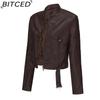 BITCED Women's Biker-Style Leather Jacket with Belt, Long Sleeves and Zip Fastening Spring/Autumn Leather Jacket