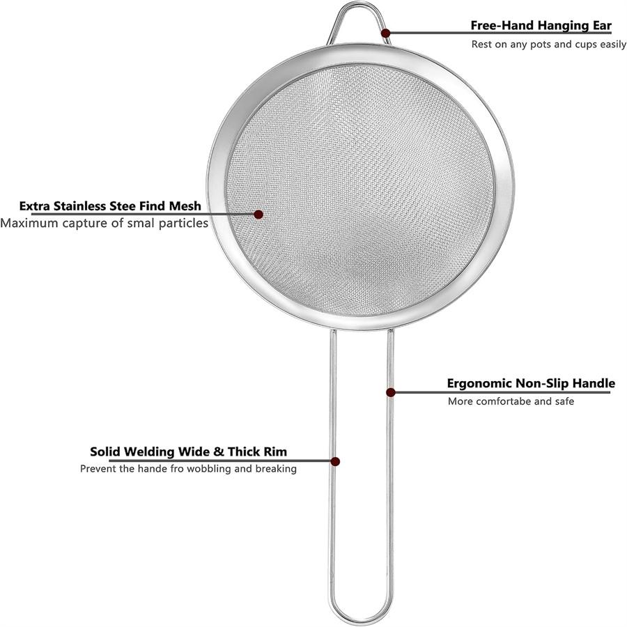Stainless Steel Fine Mesh Cocktail Strainer Food Strainer Tea Strainer Coffee Strainer Double Strainer Tool with Long Handle