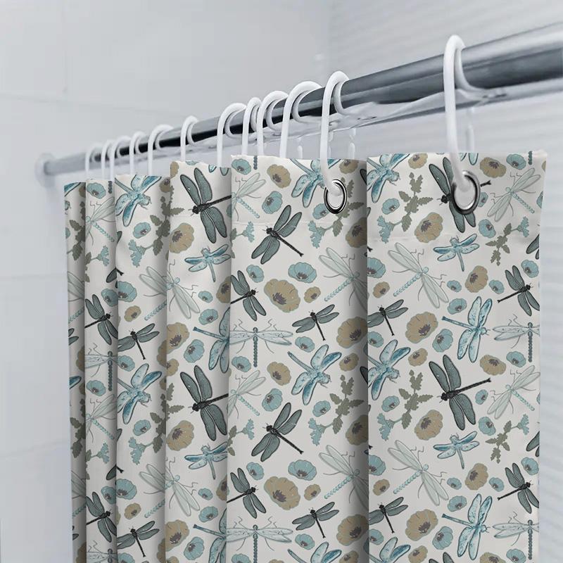 Fashion Bath Mat Shower Curtain With Dragonfly Print For Home Decor Bathroom Accessories In White Blue Size 72X84180Cmx213Cm