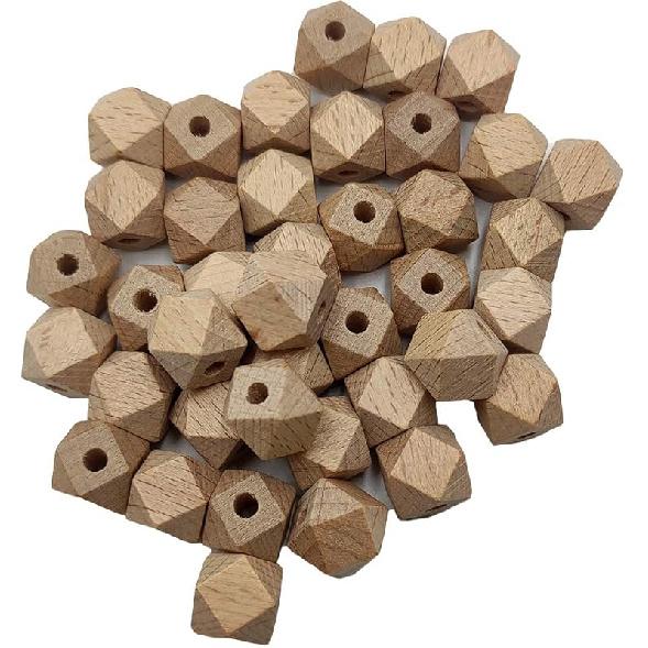 50pcs 14mm Natural Beech Unfinished Wood Spacer Hexagons Beads for DIY Crafts Home Decoration Jewelry Necklace Bracelet Making