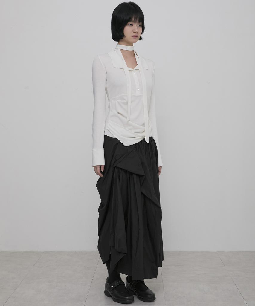 Peulleeoeob Asymmetrical Draped Shirt (Fl-186_Ivory)