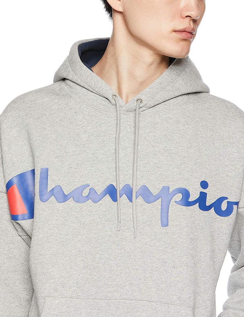Champion Half Large Script Logo Oxford Size M Men's Hoodie, Fleece-Lined, Sleeves, Logo, Print, C3-N119, Gray,
